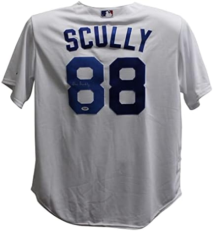 Vin Scully Dedikált Los Angeles Dodgers Fenséges Fehér XL Jersey PSA 25800 - Dedikált MLB Mezek