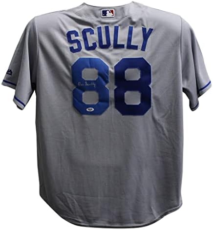 Vin Scully Dedikált Los Angeles Dodgers Fenséges Szürke XL Jersey PSA 26016 - Dedikált MLB Mezek