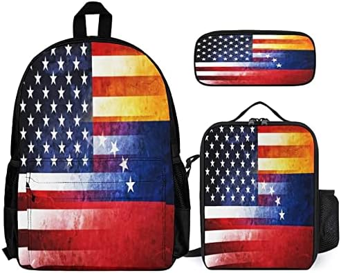 Évjárat USA, Venezuela Zászló Aranyos Iskolai Hátizsák Szett 3Pcs Főiskola Bookbag, Könnyű Ebéd Táskát, tolltartót Diák