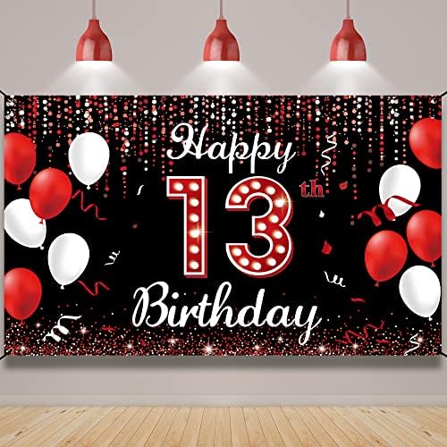 13-ik Születésnapja Hátteret, Banner, Boldog 13 Szülinapi Dekoráció, Lányok, Piros, Fekete, 13 Éves Születésnapi Party
