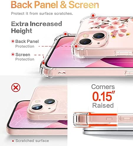 [5-in-1] RoseParrot iPhone 13 Esetben képernyővédő fólia + Gyűrű Tartó + Vízálló Tok, Tiszta, Virágos Minta Design,