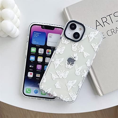 Lxsceto Fehér Pillangó Trendi Csinos Tiszta Telefon tok iPhone 13 6.1 colos, Beépített Lökhárító Ütésálló védőburkolat