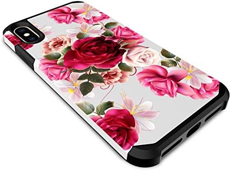 Piros Virágos Telefon Esetében Kompatibilis [ iPhone X & iPhone Xs ] Vihar Venni [Sokk Abszorpciós], kétrétegű, nagy
