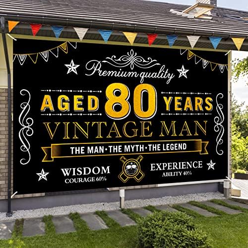 Boldog 80 éves Banner Dekoráció, Férfiaknak, Fekete Arany Vintage 80 Szülinapi Jele, Party Kellékek, Nyolcvan Éves Születésnapi