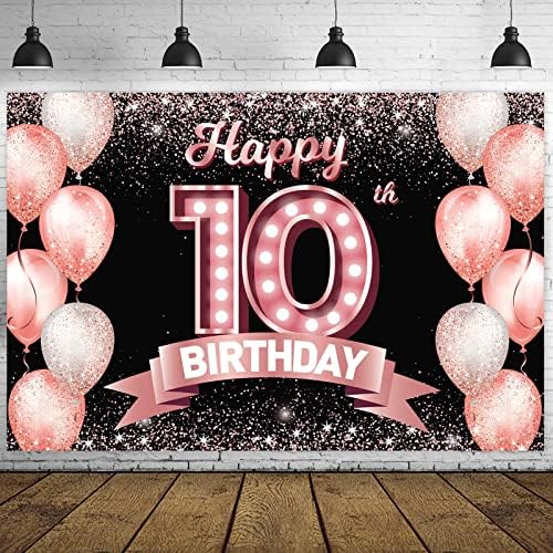 Boldog 10. Születésnapi Rose Gold Banner Hátteret, Egészségedre, hogy 10 Éves Lufi, Konfetti Téma Dekor Díszek, a Lányok