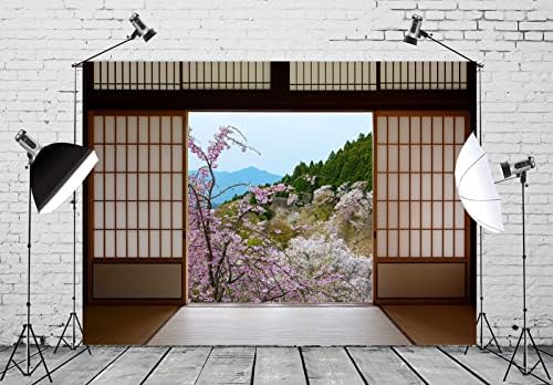 BELECO 10x8ft Szövet Japán Stílusú Előcsarnok Üres Szobában Hátteret Tavaszi Kert cseresznyevirág Hegyi Táj, Fák Japán