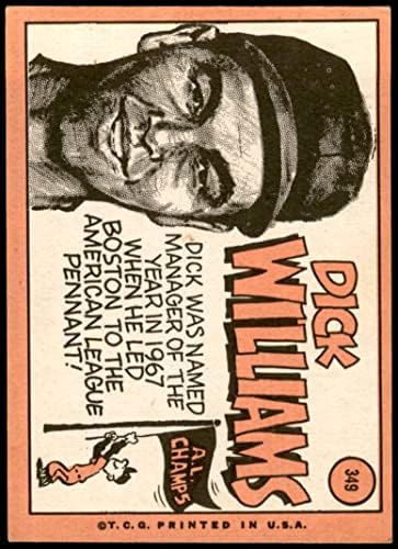 1969 Topps 349 Dick Williams Boston Red Sox (Baseball Kártya) VG Red Sox