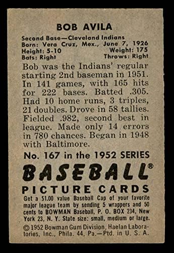 1952 Bowman 167 Bobby Avila Cleveland indians (Baseball Kártya) EX Indiánok