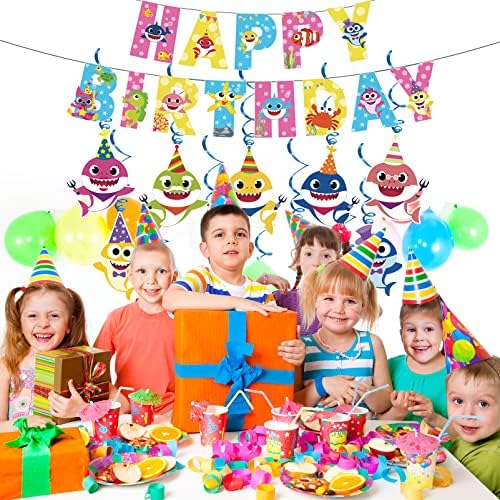 Bébi Cápa Téma Születésnapi Party Kellékek, Boldog Születésnapot Kicsim Cápa Parti Dekoráció Zászló, valamint 12PC Lóg