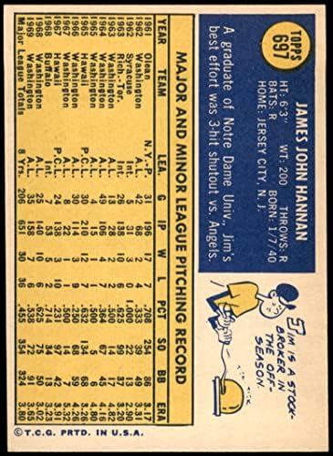 1970 Topps 697 Jim Hannan Washington Senators (Baseball Kártya) NM Szenátorok