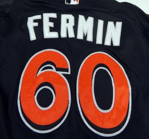 2012-13 Miami Marlins Fermin 60 Játékban Használt Fekete Jersey ST BP 46 DP18407 - Játék Használt MLB Mezek