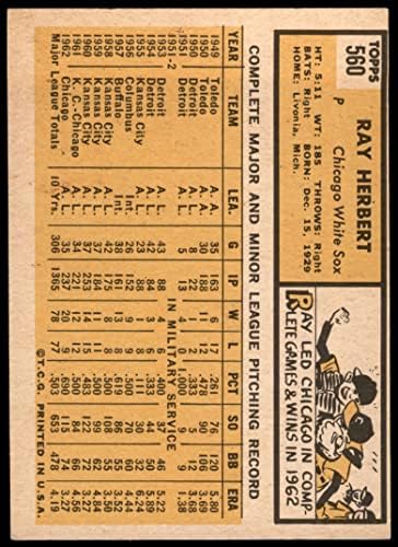 1963 Topps 560 Ray Herbert Chicago White Sox (Baseball Kártya) VG White Sox
