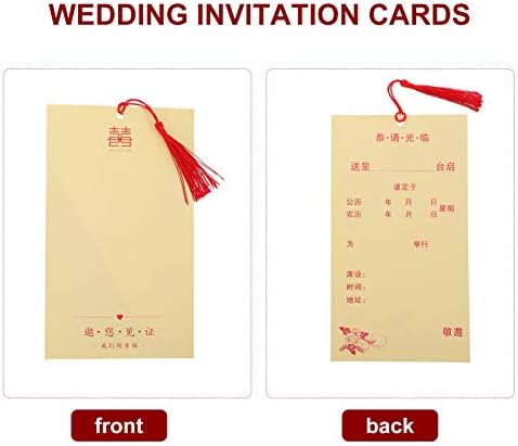 Amosfun Üres Kártyát, 10db Kínai Esküvői meghívók Kínai Hagyományos Esküvői Kártyák Borítékok, Tassel Piros zsebbel,
