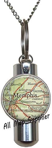 AllMapsupplier Divat Hamvasztás Urna Nyaklánc,Memphis,Tennessee térkép Urna,Memphis térkép Hamvasztás Urna Nyaklánc