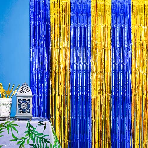 LOLStar Ramadan Kareem Fólia béren kívüli Függöny, Muzulmán Ramadan Dekoráció, Otthon, 2 Csomag 3.3 x 6.6 ft Kék-Arany