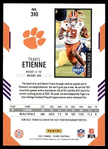 2021 Pontszám 310 Travis Etienne Clemson Tigrisek (RC - Újonc Kártya) NM-MT NFL-Foci