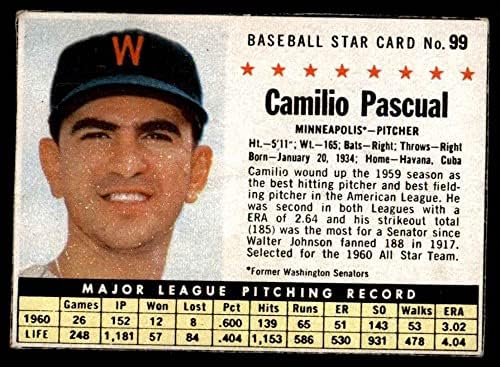1961 Utáni Gabona 99 DOBOZ Camilo Pascual Minnesota Twins (Baseball Kártya) (Handcut a Gabonapelyhes Doboz - Minneapolis)