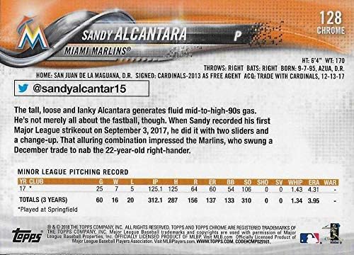 2018 Topps Chrome 128 Sandy Alcantara Miami Marlins Újonc Baseball Kártya - GOTBASEBALLCARDS