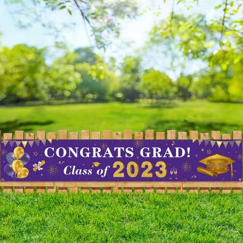 2023 Ballagás Dekoráció Congrats Grad Osztály 2023 Banner - Lila, Arany Érettségi Udvaron Jel Háttérben Lógó Díszek