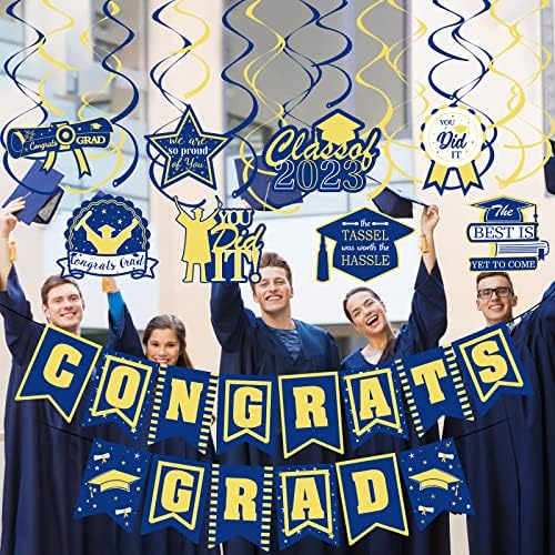 Kék-Sárga Congrats Grad Banner pedig 2023 Érettségi Lóg Kavarog, Congrats Grad Tábla Dekoráció Gratulálok Diplomás Banner